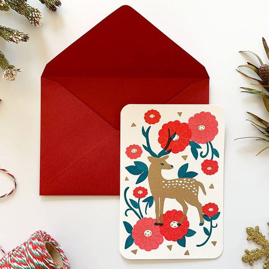 Winter greeting card, envelope set -Mr. Deer