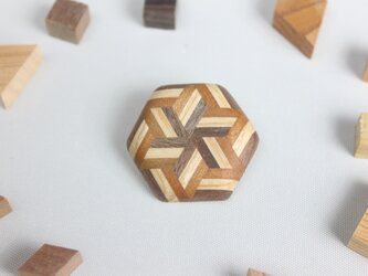 Marquetry Striped Hexagonal Brooch