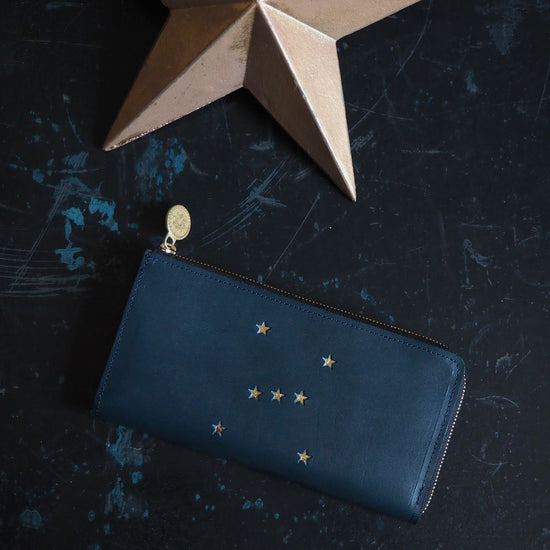 L Shaped Zipper Long Wallet ( ORION Night Blue) All Leather Ladies and Men&