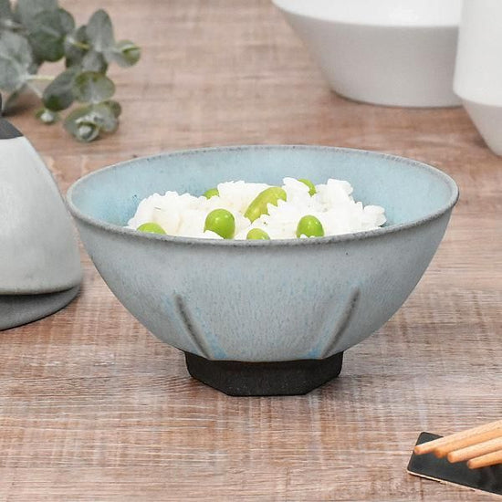 Black Clay Blue Matte Hexagonal Rice Bowl, Blue Japanese Tableware, Rice Bowl, Made in Japan, Minoyaki, Tea Bowl, Cafe Style, Fashionable