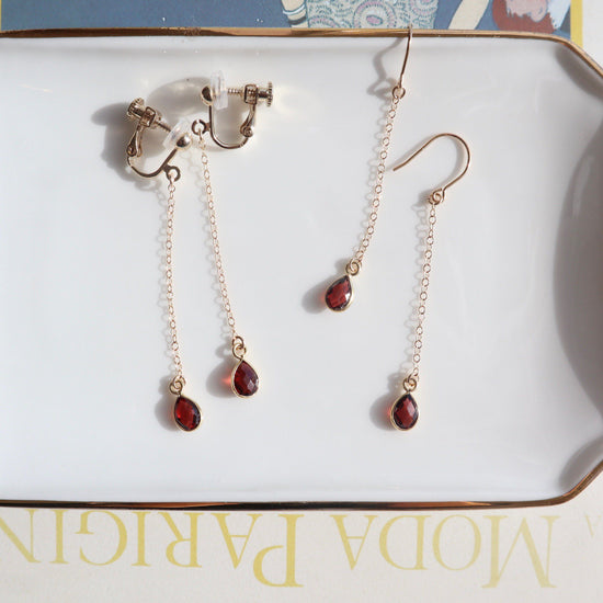 Garnet charm long pierce/earring (January birthstone)