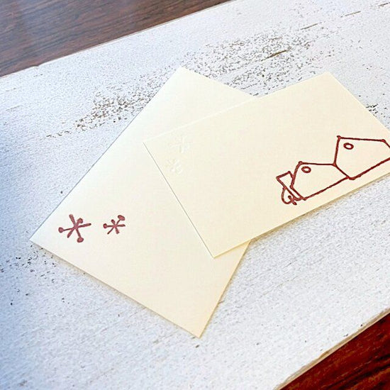 Set of 2 hand-printed letterpress brick house mini message cards