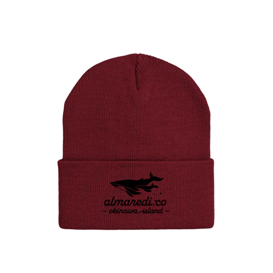 Cuff knit cap burgundy "Humpback whale parent-child bond" type B