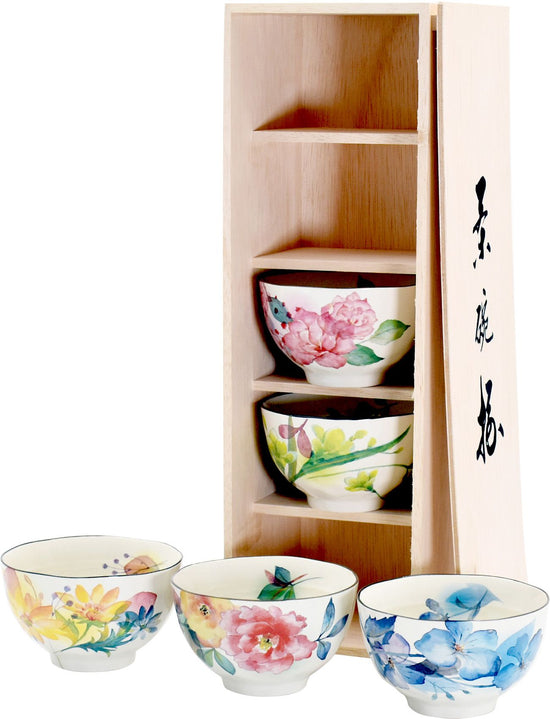 set of rice bowls with rainbow flower