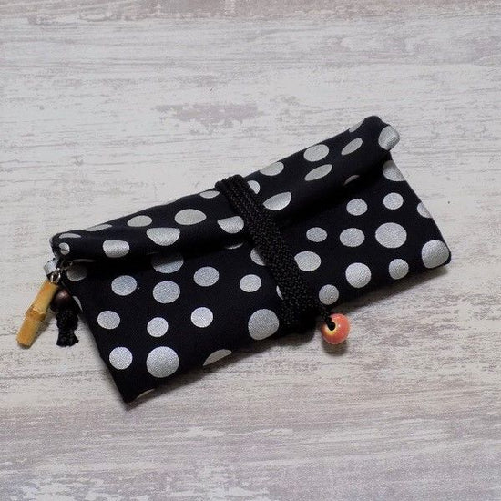 Kyoto Canvas made of black canvas, rolled purse, polka dots, silver