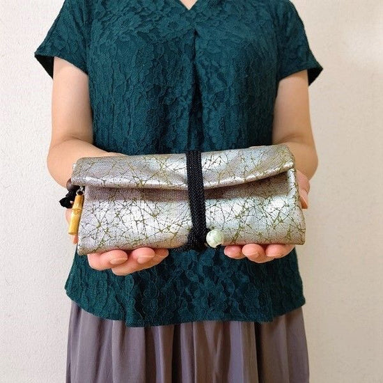 Kyoto, special edition, rolled bag, cotton, silk green ground, light color, cotton foil