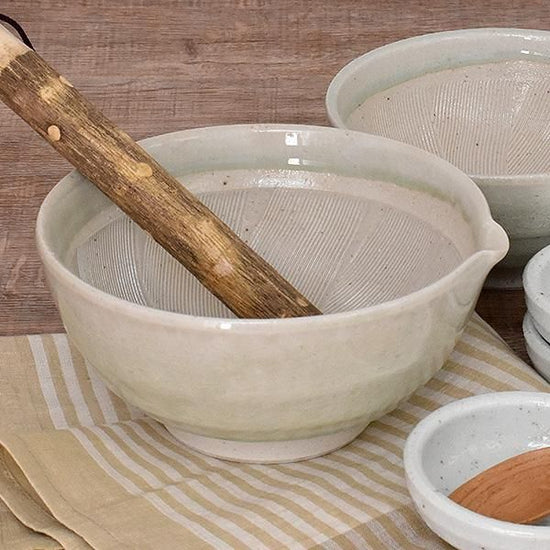 Hiwa glaze 6" kataguchi mortar, green type, Japanese tableware, mortar, made in Japan, Minoyaki