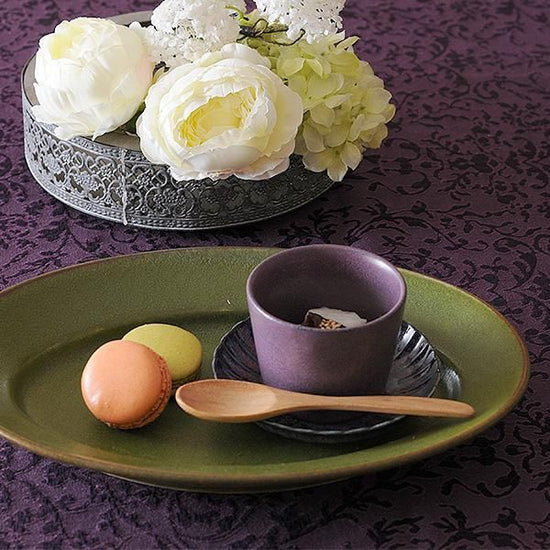 Olive 10" oval, greenish, Western tableware, oval plate, shaped plate, made in Japan, Minoyaki, stylish.