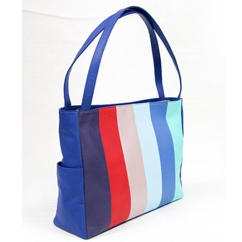Cowhide Striped Tote Bag Blue