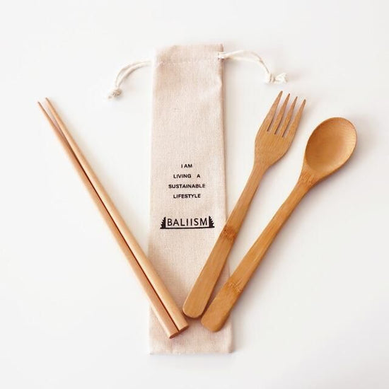 Bamboo Cutlery Set BCS-03 (spoon, fork, chopsticks, storage pouch) | BALIISM