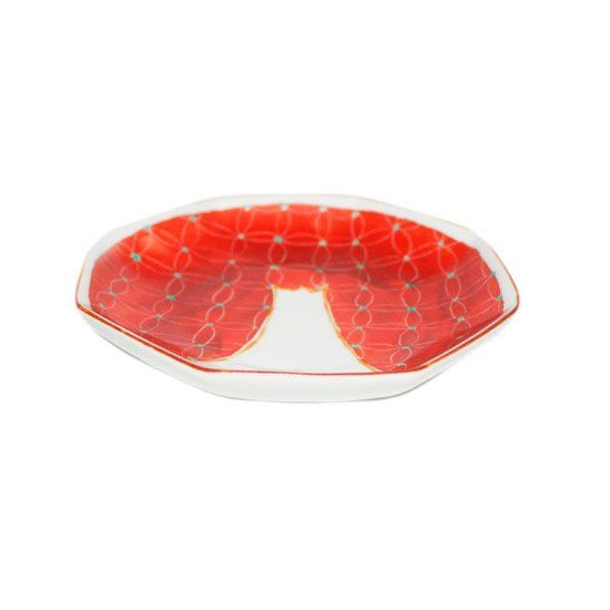 [Eisyou] Fuji design four-sided octagonal dish (red)