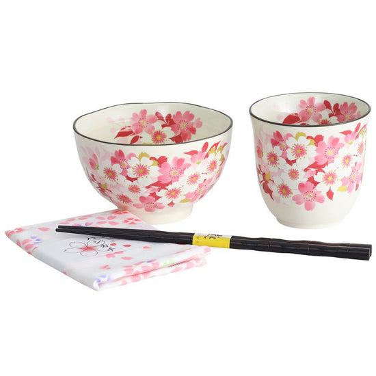 Hana-Syomi Rice Bowl / Teacup with Handkerchief (03985)