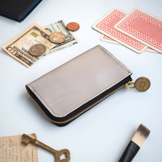 L-Shape Zipper Fragment Case (Painted Silver) Pass Card Mini Wallet