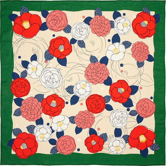 Half Linen Furoshiki - Camellia and Chrysanthemum