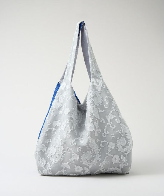 TWINS bag / ice gray paisley × blue check / L