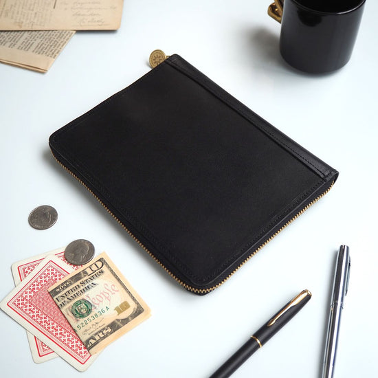 B6 Size Round Zipper Notebook Cover (Black) Case for Schedule Book, Diary, Notebook, Mother-Child Notebook, Red Seal Book
