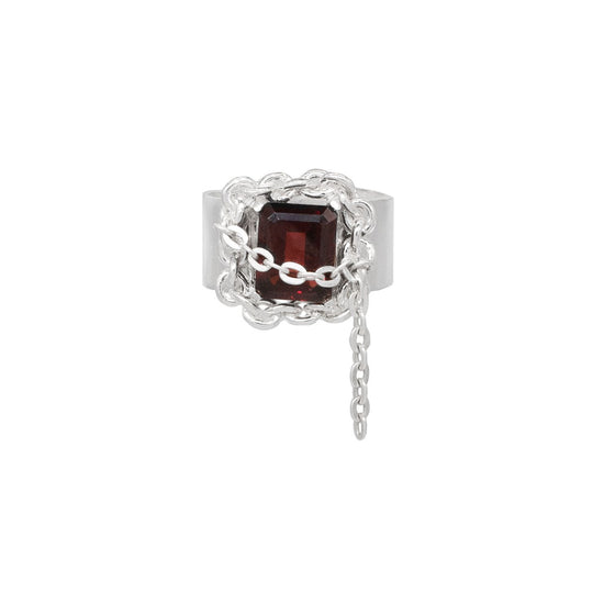 Sliver925 Chain Frame Ring with Chain (Garnet)