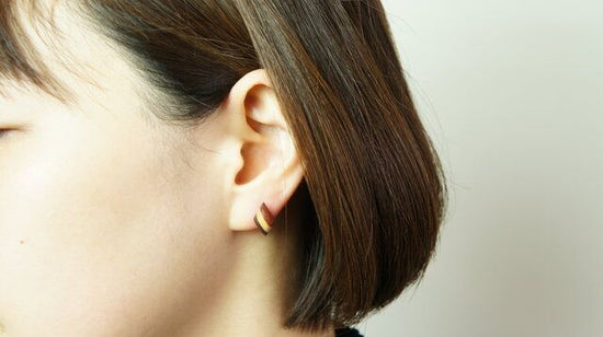 Marquetry Striped Diamond Pierced Earrings