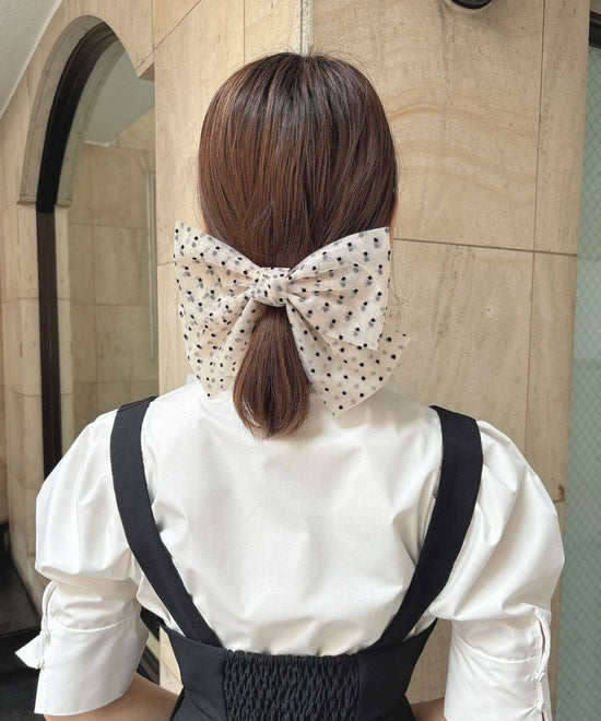 Dot Tulle Big Bow Barrette / an another angelus [51BB17a003].