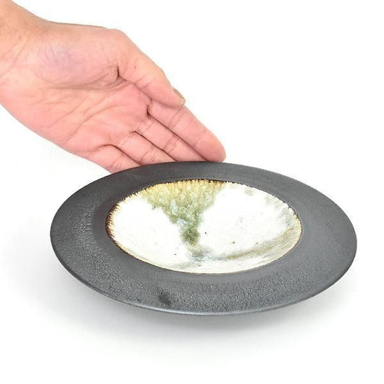 Green Sink Rim Plate Japanese Tableware with Facing Dish, Made in Japan, Minoyaki, Cafe Style, Stylish, Modern