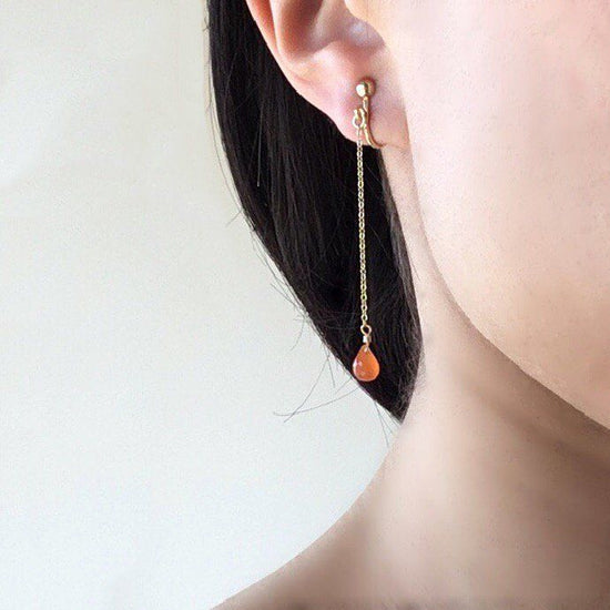 Drop stone long earring