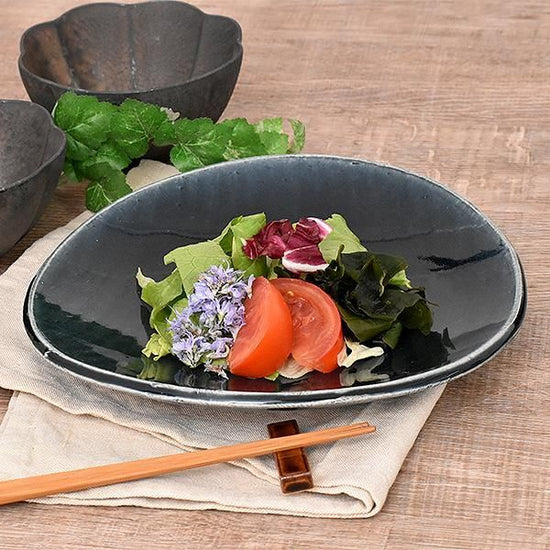 Ai Oval Tawami 8" Dish, Blue, Japanese Tableware, Oval Dish, Shaped Dish, Made in Japan, Minoyaki, Stylish, Modern