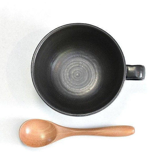 Linka Black Soup Cup, black type, Japanese tableware, small bowl, made in Japan, Minoyaki, stylish, modern