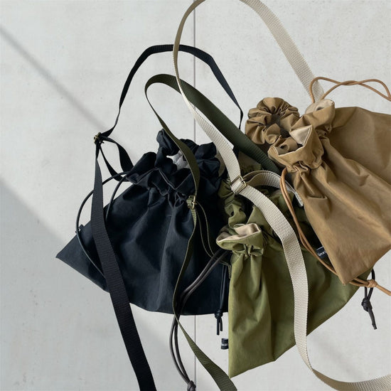 Gathered handle bag shoulder nylon