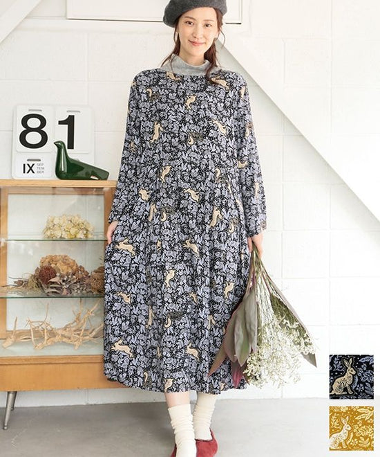 Animal & flower print rayon 2-way dress 24W039