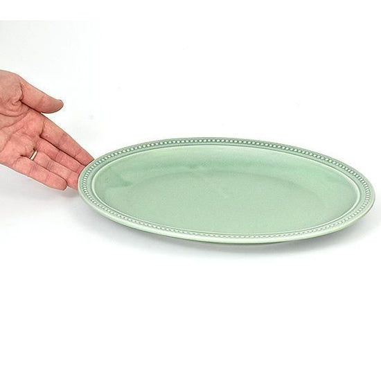 Green Rim Dot 27 Oval, Green Type, Western Tableware, Modified Plate, Made in Japan, Minoyaki, Stylish, Modern