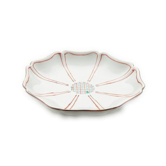[Eisyou] 5"-wide floral plate with floral motifs in red glaze