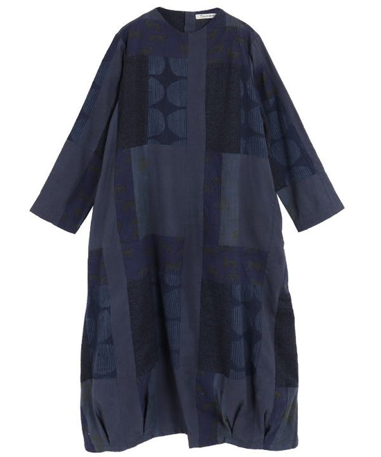 fuyu-no patchwork overdyed bottleneck dress 24W432