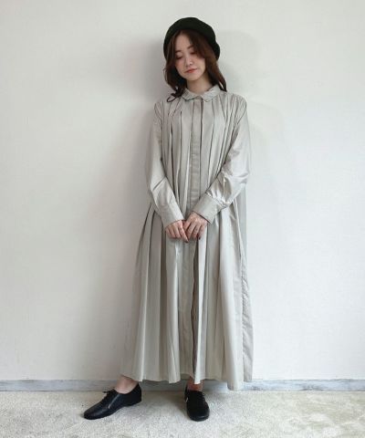 Pleated Long Shirt Dress