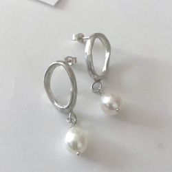 [silver950 melt circle] silver drop pearl pierced earrings《Adjustable resin clip-on earrings》freshwater pearl