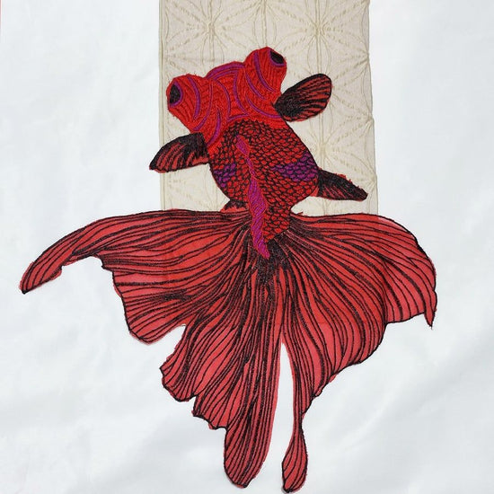 ◆Hyogo obi with goldfish (11) off-white