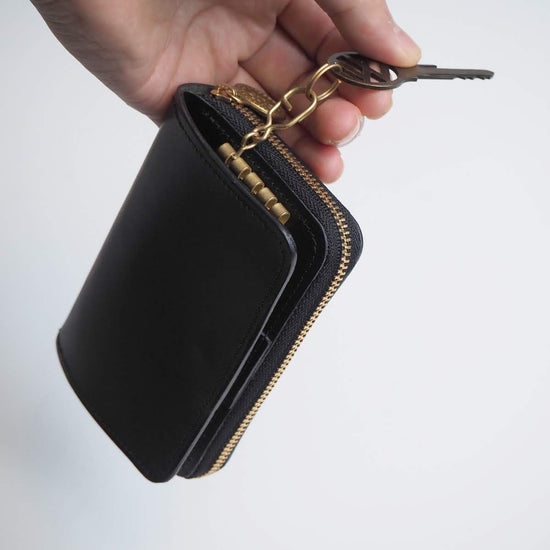 Key Wallet [ Mini Wallet + Key Case ] (Black) Cowhide