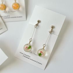 Clip-on earrings of peach kowloon ball