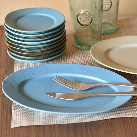 Wide Rim Turkey 23cm Platter Blue Type Western Tableware Deformed Plate Made in Japan Minoyaki Cafe Style Fashionable Modern