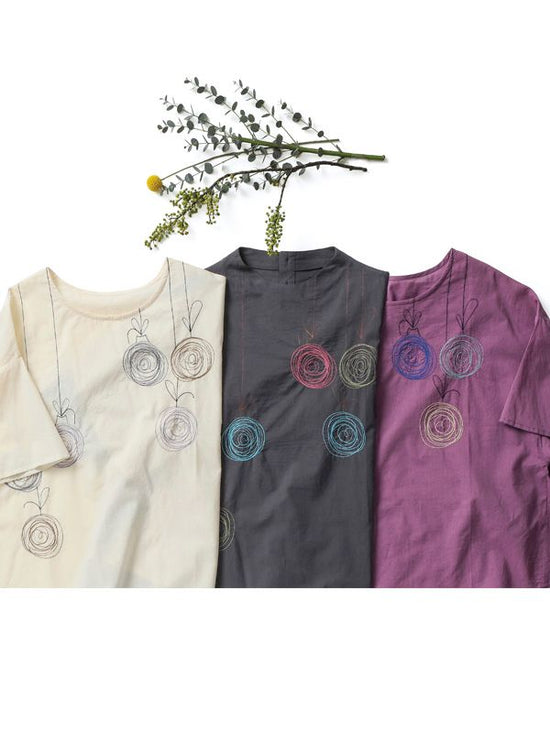 Balloon Embroidery Cotton Blouse Pullover [Expected to arrive in early May].