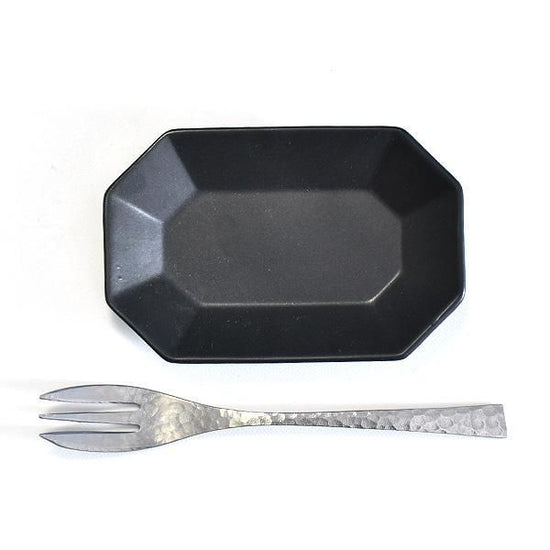 Depre Black Long Rectangular Octagonal Plate S Black Type Western Tableware Long Rectangular Plate Small Plate Made in Japan Minoyaki Cafe Style Fashionable Modern
