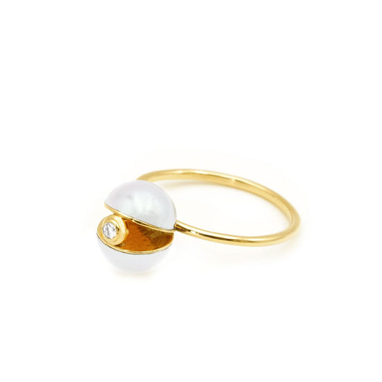 K18yg diamond Akoya pearl ring / Shell Dia white