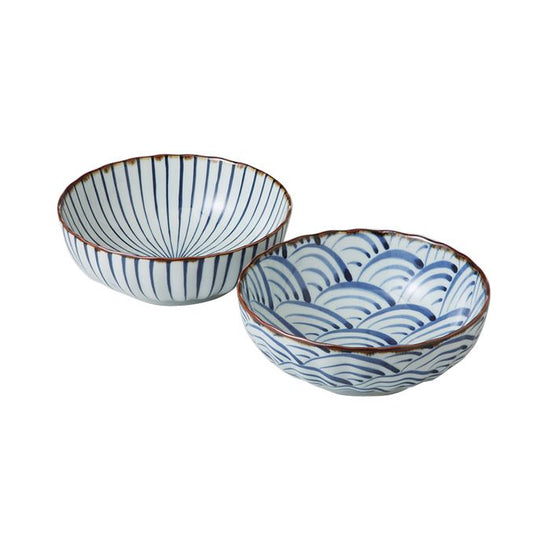 [SALE] Pair of polychrome glazed bowls, some with different colors of underglaze blue