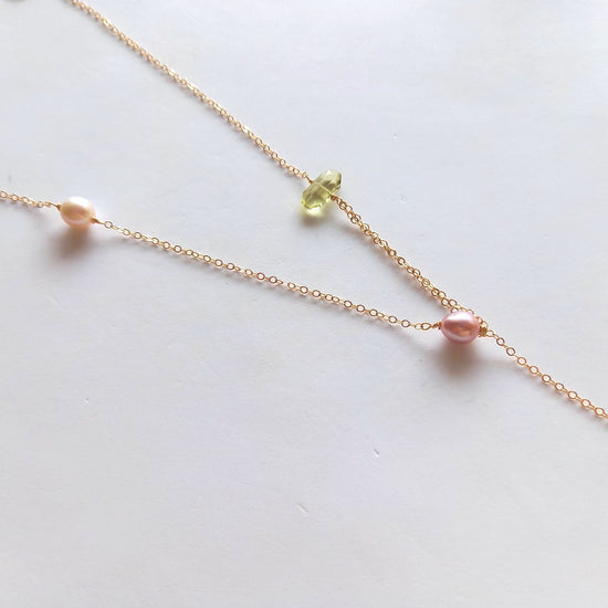 Natural multi-colored pearl Y necklace