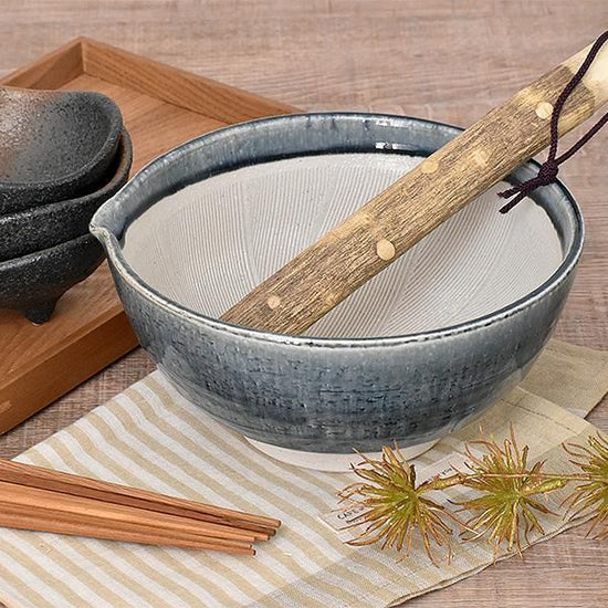 Dark blue glazed 6" kataguchi mortar, blue type, Japanese tableware, mortar, made in Japan, Minoyaki