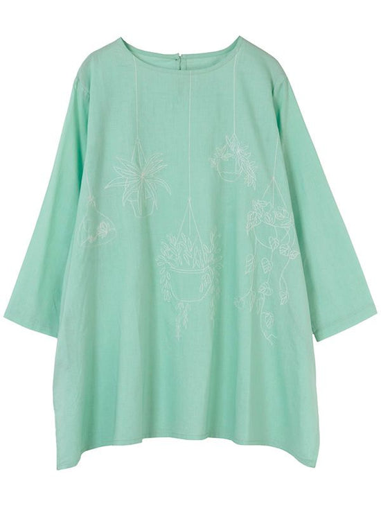 Hanging Green Embroidered Cotton Tunic (3 colors) [Expected to arrive in early May].