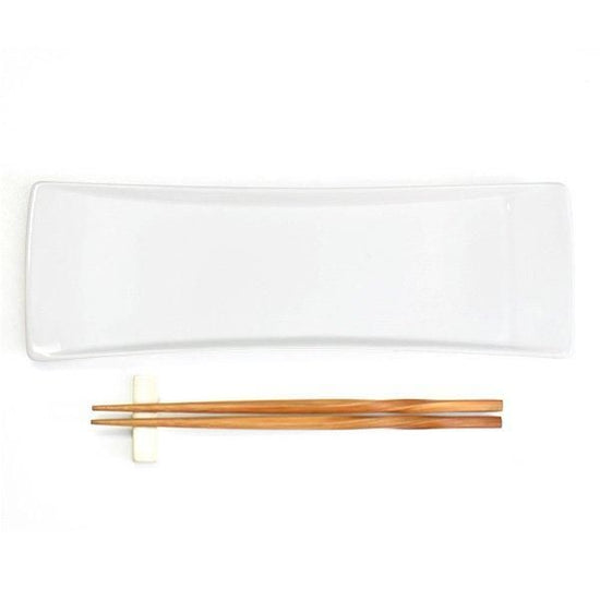 White 31cm long rectangular plate, white type, Japanese tableware, long narrow platter, made in Japan, Minoyaki, stylish, modern