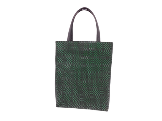 Handbag Tote, Black/Green, Checkered Pattern