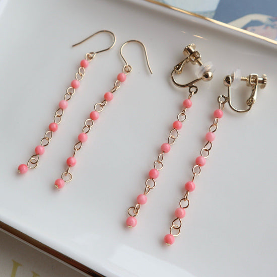 Pink coral long pierce/earring