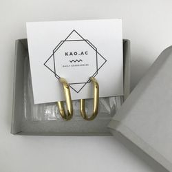 [Brass long square pierced earrings/Clip-on earrings K10 K18 post changeable Fashionable gold hoops