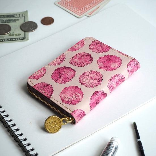 Round Zipper Compact Wallet (Dahlia Dot) Leather All Leather for Ladies Small